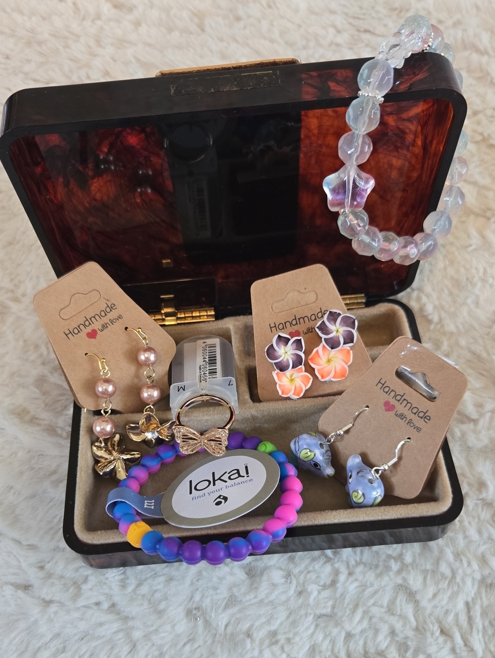 Colorful Beaded Bracelet & Mixed Handmade Earrings Set With Jewerly Box